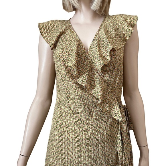 MAX STUDIO Ruffle Wrap Dress Midi Flutter Neckline Flowy Flounce Hem Hi-Low - Picture 5 of 16